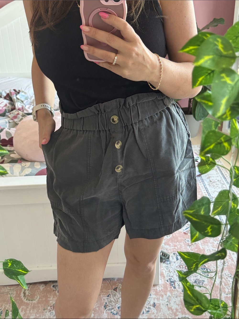 Zara Charcoal Button-Front High-Waist Women’s Shorts